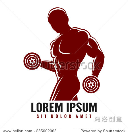 fitness or gym logo with muscled man silhouette.