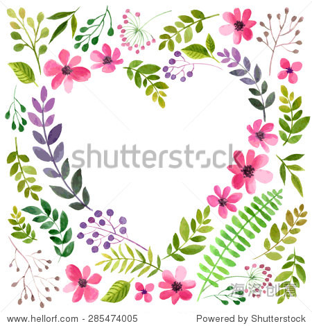 colorful floral heart, drawing watercolor.