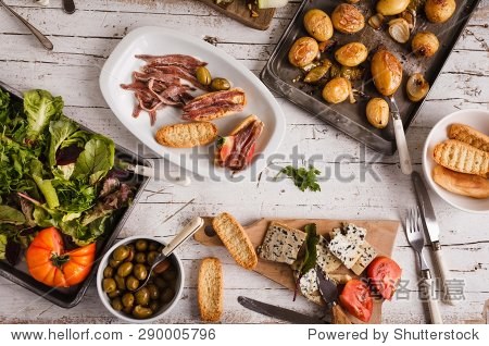 or lunch with fresh vegetables blue cheese grilled potatoes and