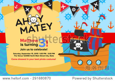 ahoy matey pirate birthday invitation card template