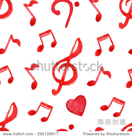 红色笔记高音低音谱号心音乐无缝模式