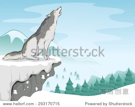 illustration of a wolf howling on top of a snowy
