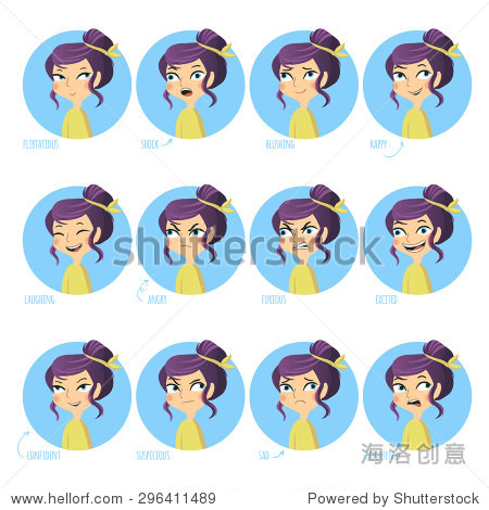 set of facial expressions of cute girl ( flirtatious, shock