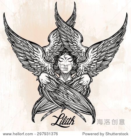 手绘浪漫美丽的艺术品堕落天使莉莉丝,恶魔与