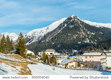 view of winter ski resort davos switzerland.