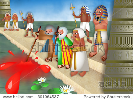 漫画《圣经》插图显示摩西,亚伦站在法老埃及