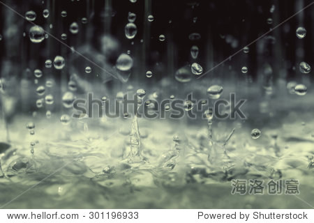 vintage color tone of close up rain water drop falling to the