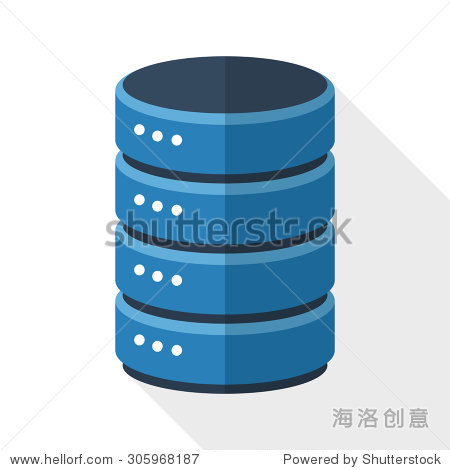 data storage icon with long shadow on white background