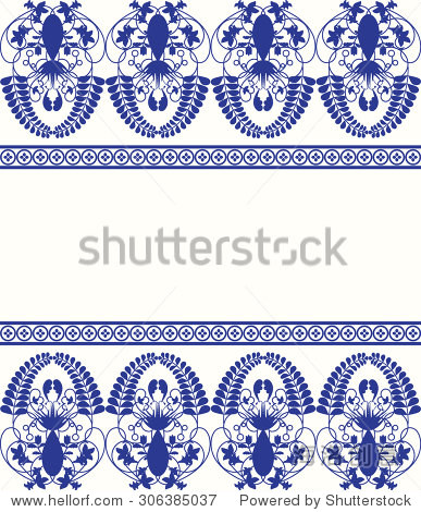 el风格边界模式。蓝色的瓷俄罗斯或中国陶瓷旋