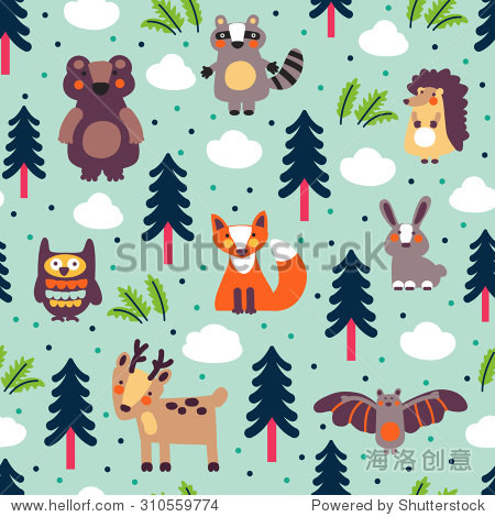 in modern colors made of wild animals in forest: bear deer