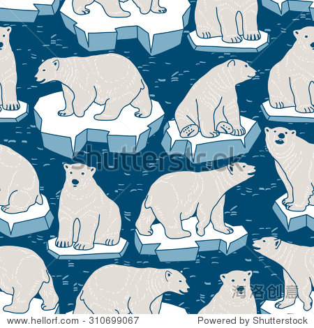 vector seamless pattern with polar bear on an ice floe