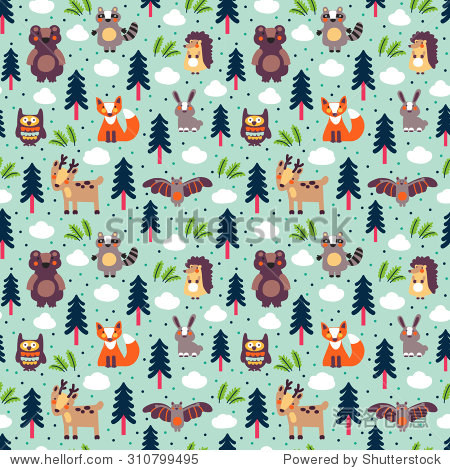 in modern colors made of wild animals in forest: bear, deer