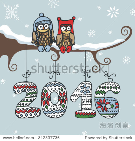 christmas new year 2016 doodle greeting card.