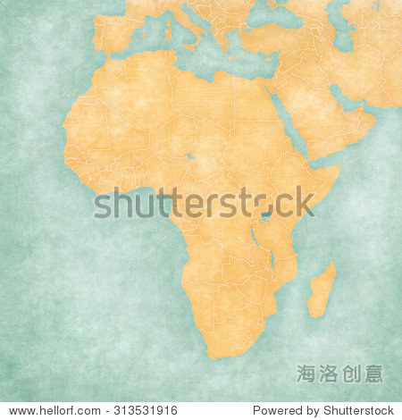 空白地图非洲国家的边界.地图在夏天复古风格和阳光明媚的心情.图片