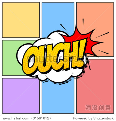 ouch comic book cartoon background though speech scream bubble