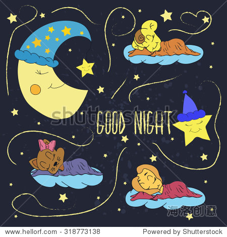 the stars and sleeping babies wishing good night in the starry