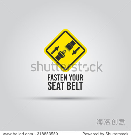 caution with fasten your seat belt text yellow sign isolated