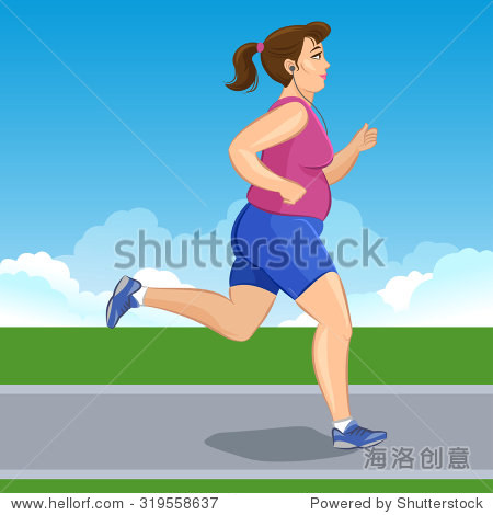illustration of a cartoon fat girl jogging weight loss cardio