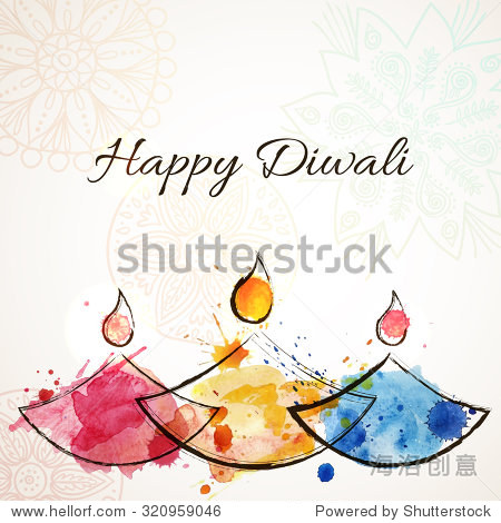happy diwali festive background with stylized watercolor hand