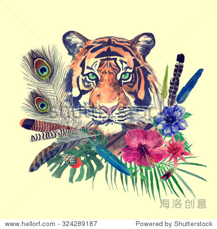 vintage style illustration with indian tiger head