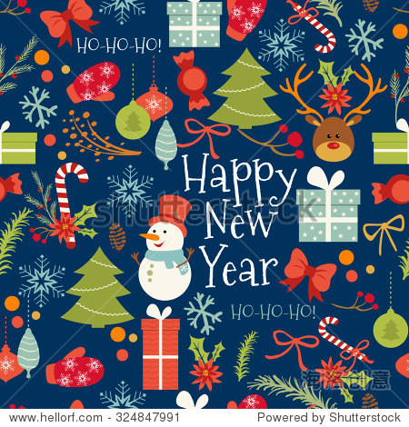 vintage merry christmas and happy new year set of