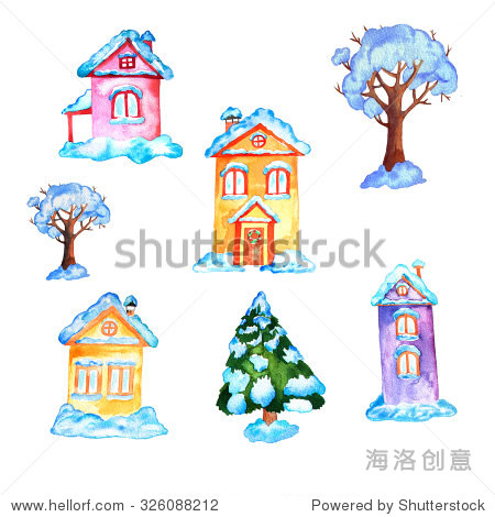 snowy winter house and trees. christmas time.