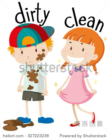 opposite adjectives dirty and clean illustration