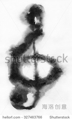 高音谱号.小提琴谱号.水彩画的艺术.谱号水彩画纸上.墨水下降.