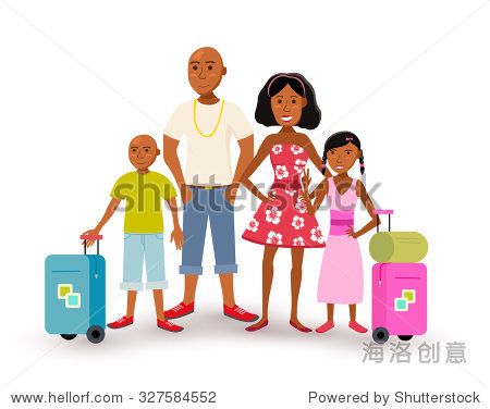 happy african american family with parents and children travel