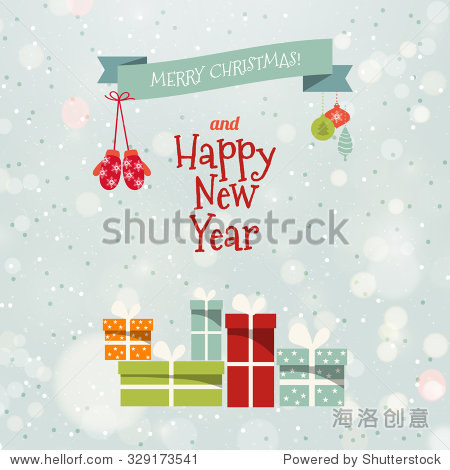 vintage merry christmas and happy new year set of wreathes with