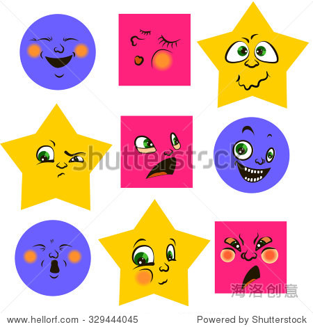 of 9 modern flat emoticons geometric shapes: cute cartoon with
