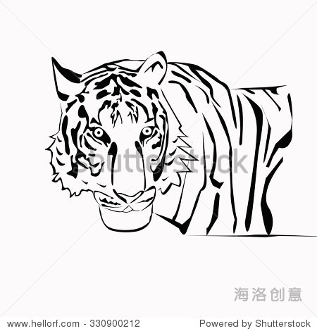 tiger head silhouette vector in black and white line