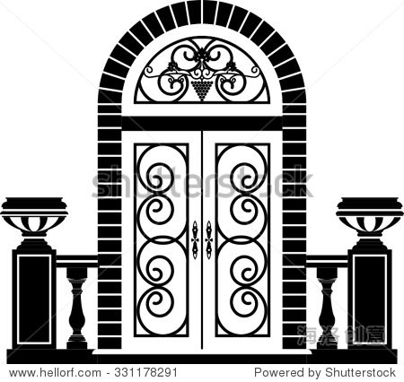 front door with wrought iron decoration isolated