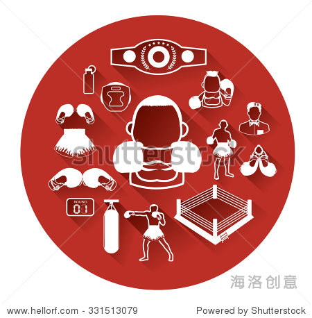 modern flat boxing icons set with long shadow effect