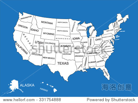 可编辑的美国空白的矢量地图。矢量地图的美国
