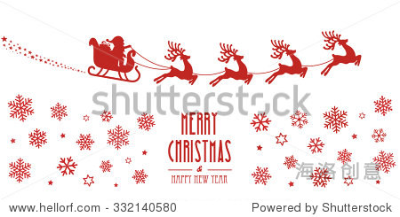 santa sleigh reindeer flying red silhouette merry christmas