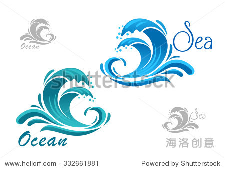 stormy sea blue waves icon with water splashes and swirling