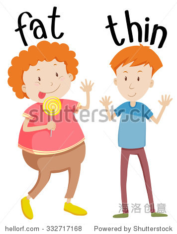 opposite adjectives fat and thin illustration