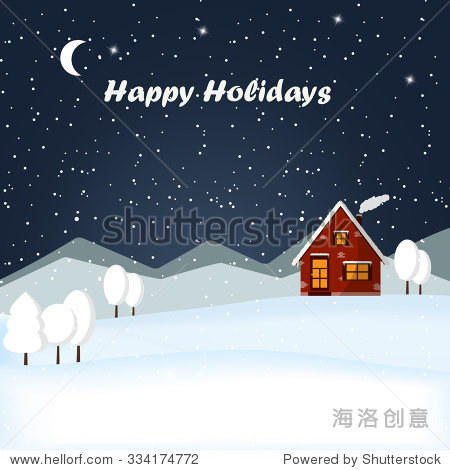 red brick christmas house and snowy mountain. wintrr