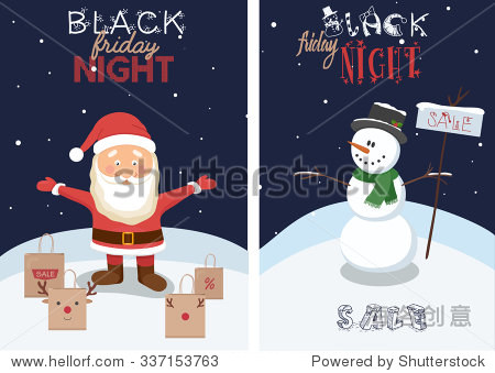 new year sale banner with snowman and santa claus / christmas