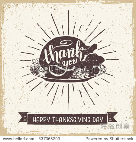 hand drawn textured vintage thanksgiving day card with turkey