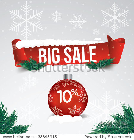 winter sale background with red ribbon banner and snow. sale.