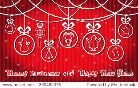 vector banner xmas balls with silhouette santa claus snowman