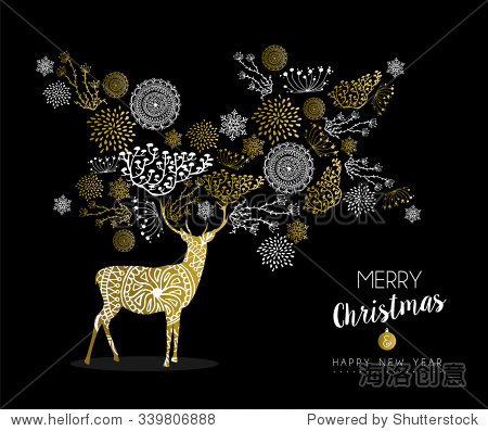 new year luxury golden deer design on black background with