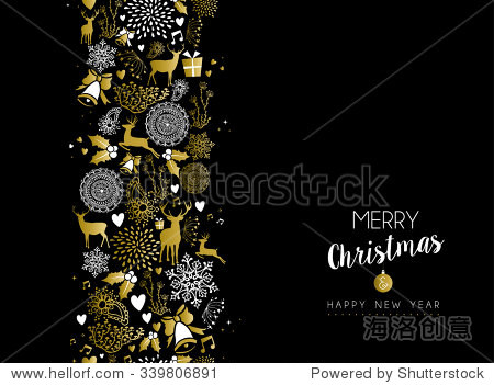 new year luxury golden seamless pattern on black background with