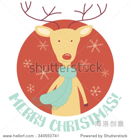 card with image of cute deer snowflakes and merry christmas text