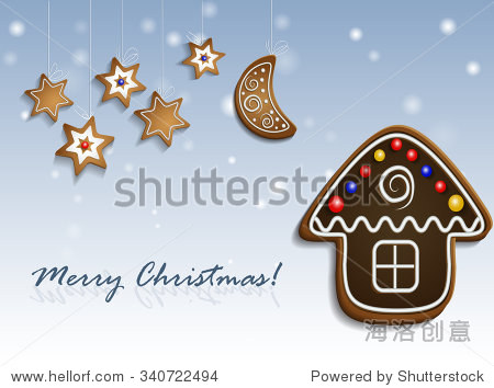 house on snow background with decorations christmas card - 站酷