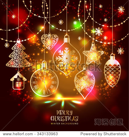 new years greeting card merry christmas. bright