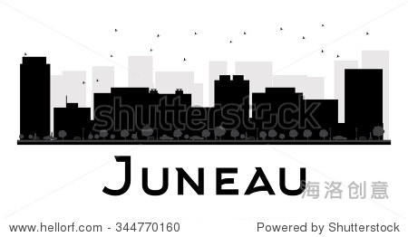 朱诺城市天际线黑白剪影。矢量插图。简单的平