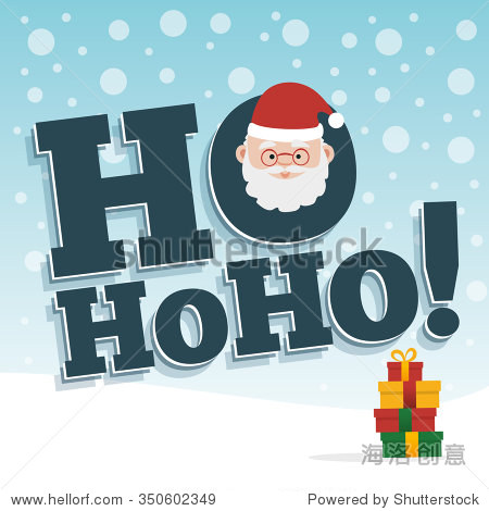 santa claus xmas card with ho ho ho and gift boxes.